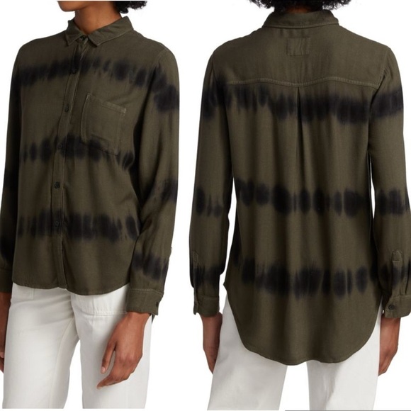 Rails Hunter Tie Dye Herringbone Button Down Shirt in Olive Black Waves size XS - Picture 3 of 16